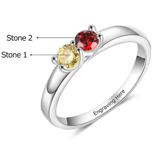 Silver Plated Engraved 2 Birthstone Ring - Image 2