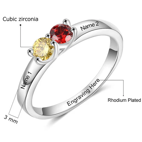 Silver Plated Engraved 2 Birthstone Ring - Image 3