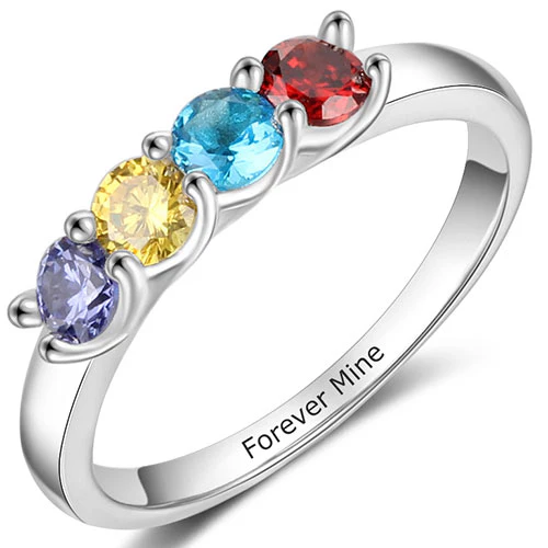 Silver Plated Engraved 4 Birthstone Ring