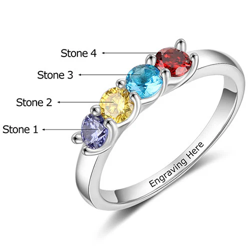 Silver Plated Engraved 4 Birthstone Ring - Image 2