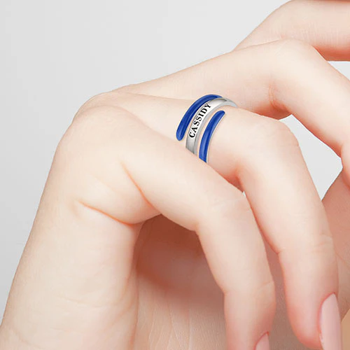 Silver Plated Engraved and Birth Month Enamel Bypass Ring - Image 3