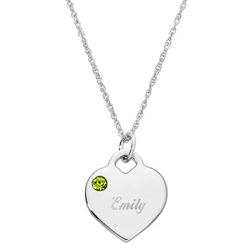 Silver Plated Engraved August Birthstone Heart Necklace - Image 2