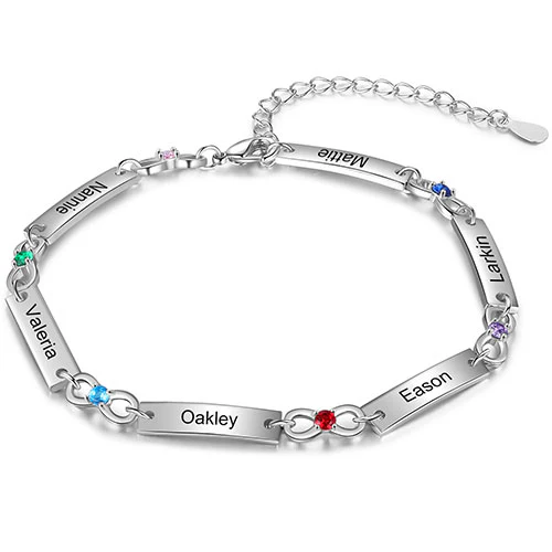 Silver Plated Engraved Bar and Infinity Birthstone Bracelet