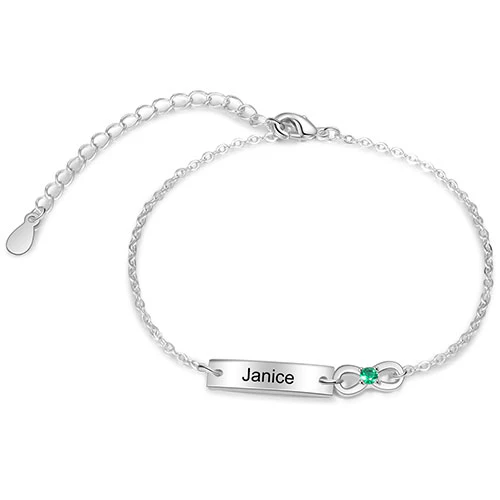 Silver Plated Engraved Bar and Infinity Birthstone Bracelet - Image 3