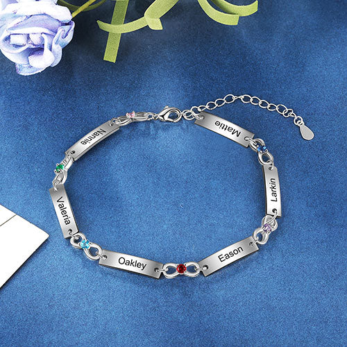 Silver Plated Engraved Bar and Infinity Birthstone Bracelet - Image 4