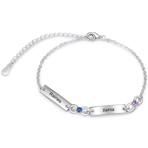 Silver Plated Engraved Bar and Infinity Birthstone Bracelet - Image 5