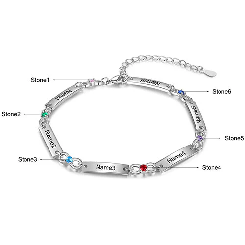 Silver Plated Engraved Bar and Infinity Birthstone Bracelet - Image 6