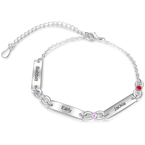 Silver Plated Engraved Bar and Infinity Birthstone Bracelet - Image 7
