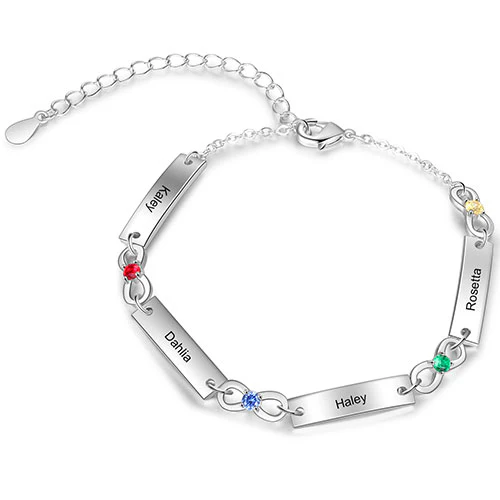 Silver Plated Engraved Bar and Infinity Birthstone Bracelet - Image 8