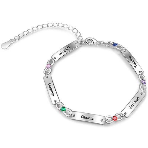 Silver Plated Engraved Bar and Infinity Birthstone Bracelet - Image 9