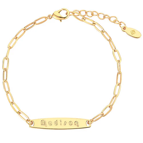 Silver Plated Engraved Bar Paper Clip Chain Bracelet - Image 4