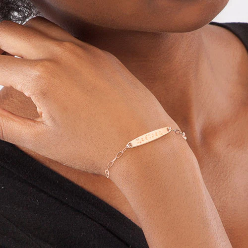 Silver Plated Engraved Bar Paper Clip Chain Bracelet - Image 7