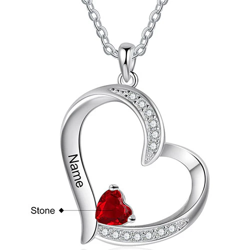 Silver Plated Engraved Birthstone CZ Open Heart Necklace - Image 3