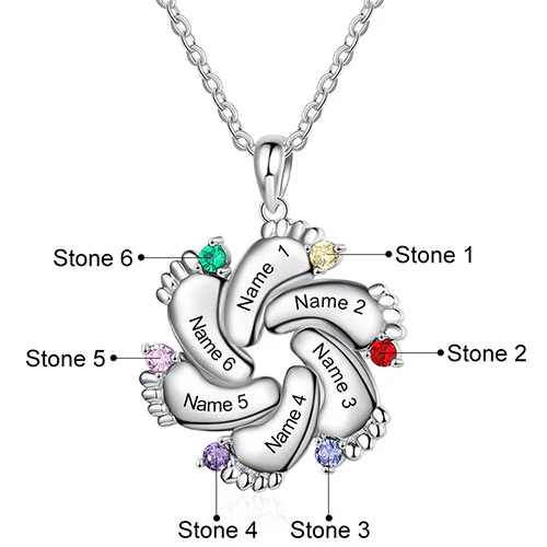 Silver Plated Engraved Birthstone Footprint Necklace - Image 11