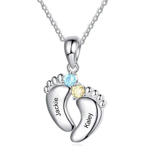 Silver Plated Engraved Birthstone Footprint Necklace - Image 4