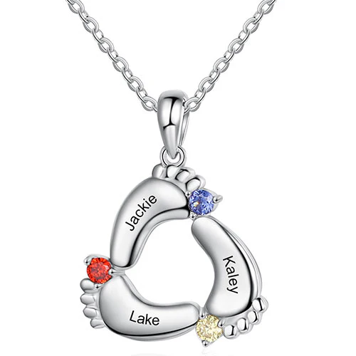 Silver Plated Engraved Birthstone Footprint Necklace - Image 5