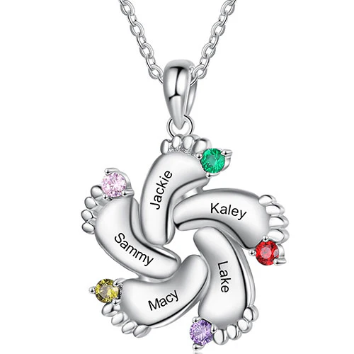 Silver Plated Engraved Birthstone Footprint Necklace - Image 7