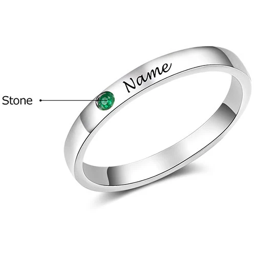Silver Plated Engraved Birthstone Stackable Band Ring - Image 5