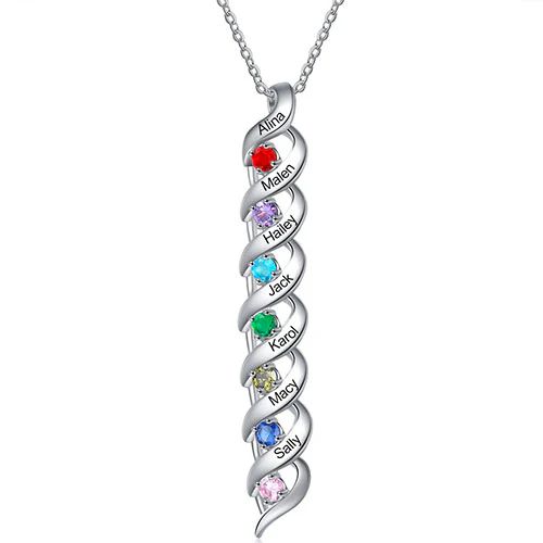 Silver Engraved Birthstone Swirl Necklace