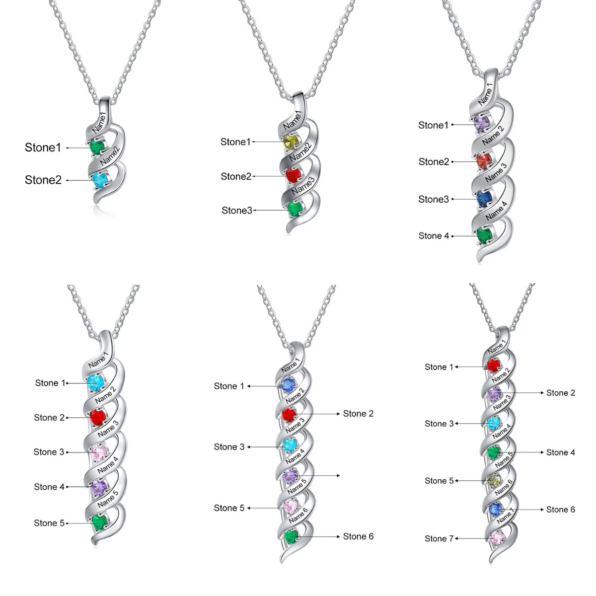 Silver Engraved Birthstone Swirl Necklace - Image 10