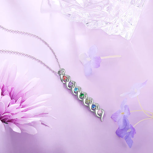 Silver Engraved Birthstone Swirl Necklace - Image 3