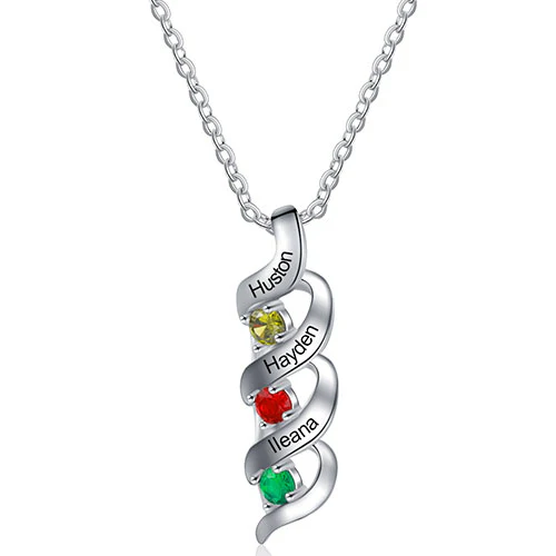 Silver Engraved Birthstone Swirl Necklace - Image 5