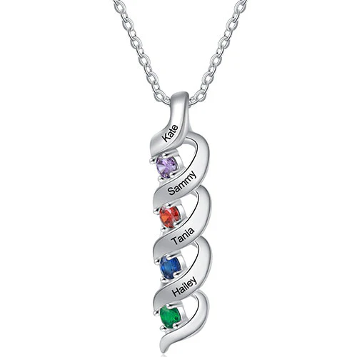 Silver Engraved Birthstone Swirl Necklace - Image 6