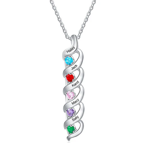 Silver Engraved Birthstone Swirl Necklace - Image 7
