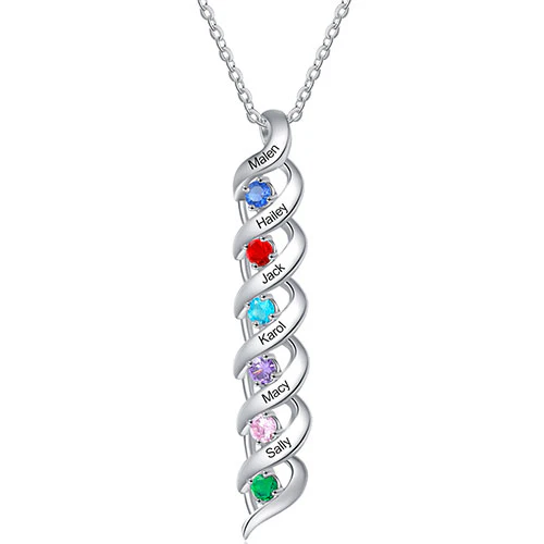 Silver Engraved Birthstone Swirl Necklace - Image 8