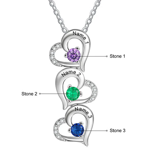 Silver Engraved Birthstone Vertical Open Heart Necklace - Image 2
