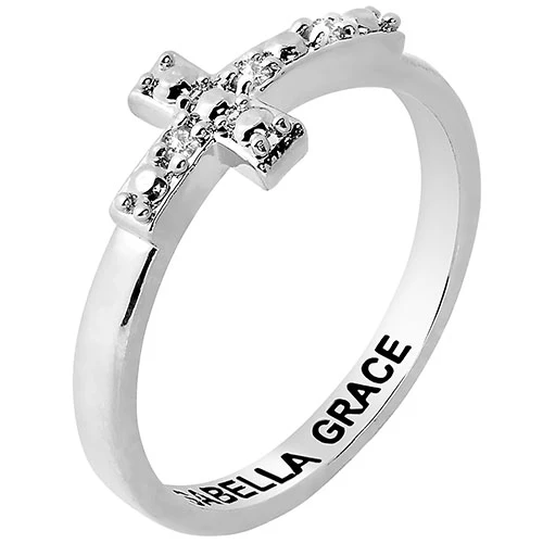 Silver Plated Engraved Diamond Accent Cross Ring - Image 2