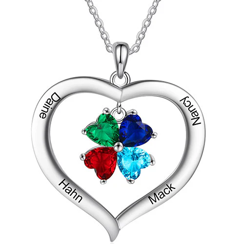 Silver Plated Engraved Heart Birthstone Open Heart Necklace - Image 5