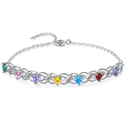 Silver Engraved Heart Birthstone X Bracelet