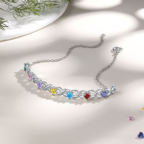 Silver Engraved Heart Birthstone X Bracelet - Image 2