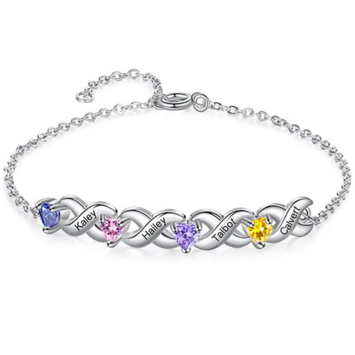 Silver Engraved Heart Birthstone X Bracelet - Image 6