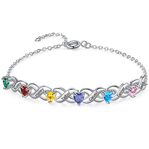 Silver Engraved Heart Birthstone X Bracelet - Image 8