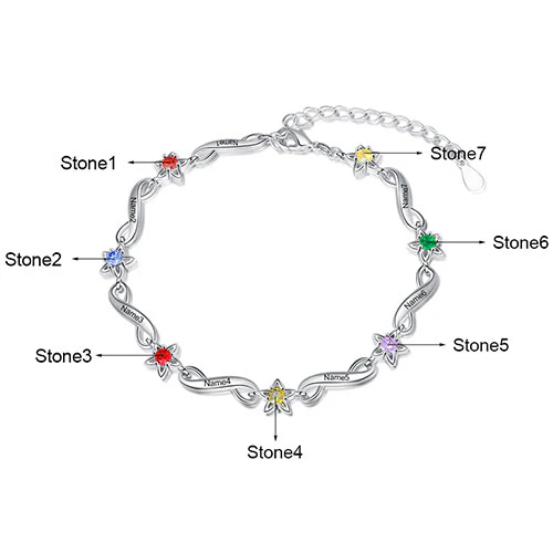 Silver Plated Engraved Infinity and Birthstone Star Bracelet - Image 2