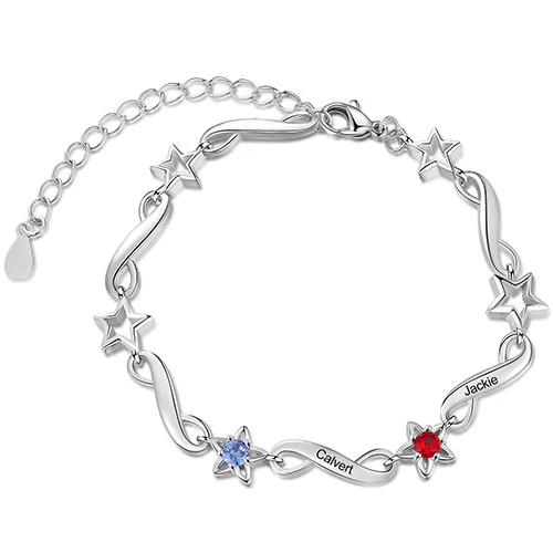 Silver Plated Engraved Infinity and Birthstone Star Bracelet - Image 3