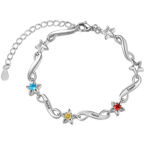 Silver Plated Engraved Infinity and Birthstone Star Bracelet - Image 4