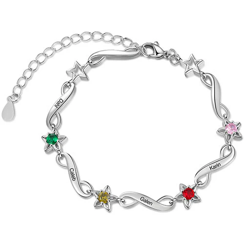 Silver Plated Engraved Infinity and Birthstone Star Bracelet - Image 5