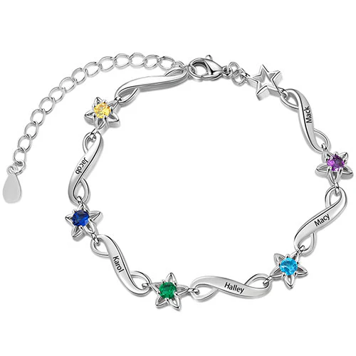 Silver Plated Engraved Infinity and Birthstone Star Bracelet - Image 6