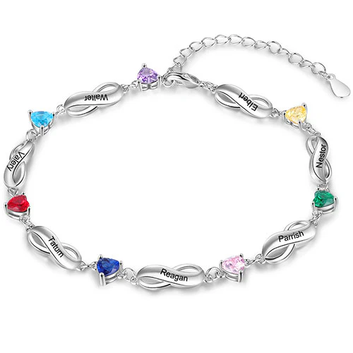 Silver Engraved Infinity and Heart Birthstone Bracelet
