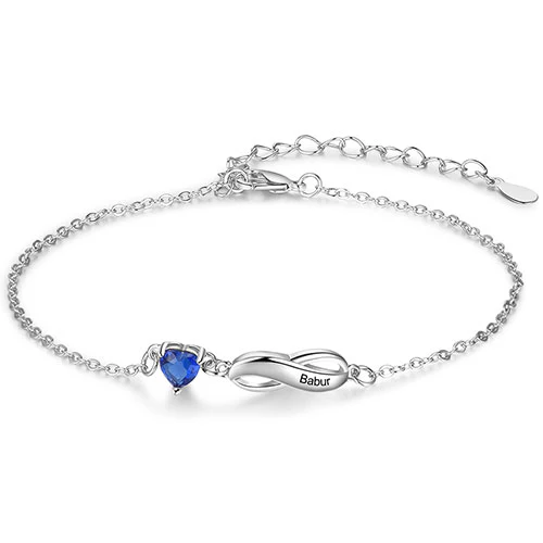 Silver Engraved Infinity and Heart Birthstone Bracelet - Image 4