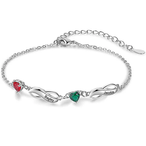 Silver Engraved Infinity and Heart Birthstone Bracelet - Image 5