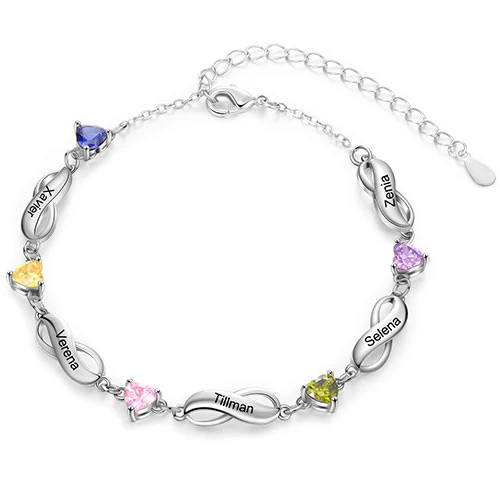 Silver Engraved Infinity and Heart Birthstone Bracelet - Image 8