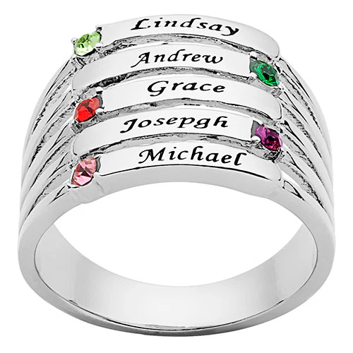 Silver Plated Engraved Name and Birthstone Faux Stack Ring - Image 3
