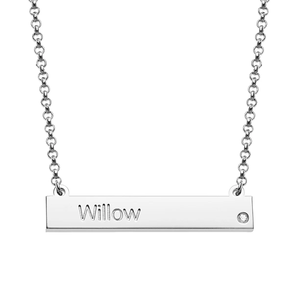 Silver Plated Engraved Name and Birthstone Mini Bar Necklace - Image 4