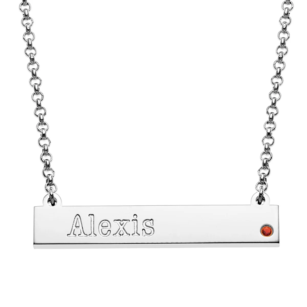 Silver Plated Engraved Name and Birthstone Mini Bar Necklace - Image 5