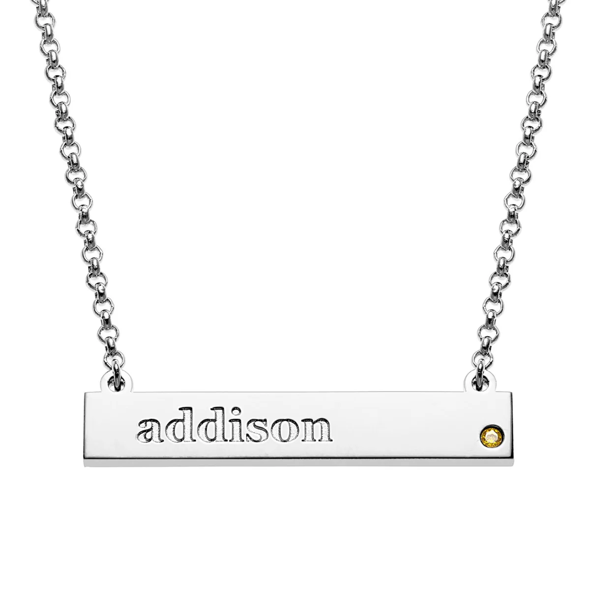 Silver Plated Engraved Name and Birthstone Mini Bar Necklace - Image 7