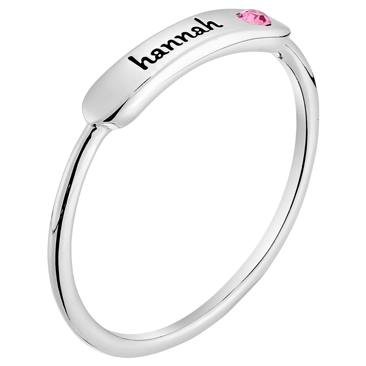 Silver Plated Engraved Name and Birthstone Rectangle Stackable Ring - Image 3